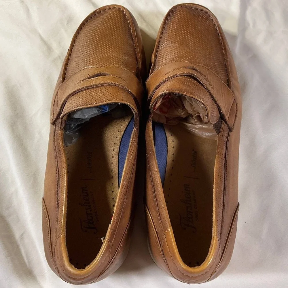 Florsheim Atlantic Moc Toe Penny Loafer Cogna Leather White Sole Mens Size 11.5M